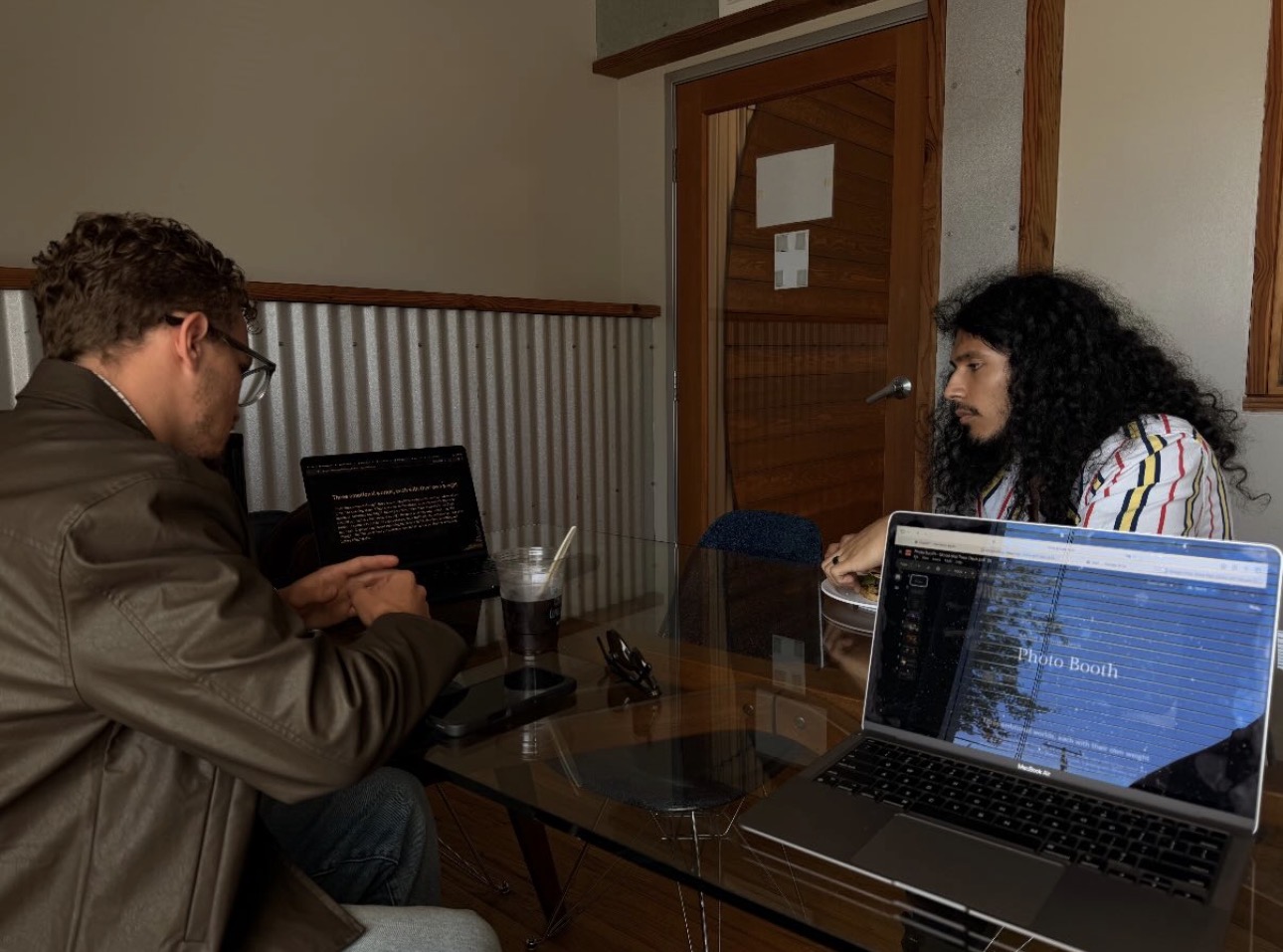 Bradley Weaver and Diego Huerta-Gutierrez in a production meeting